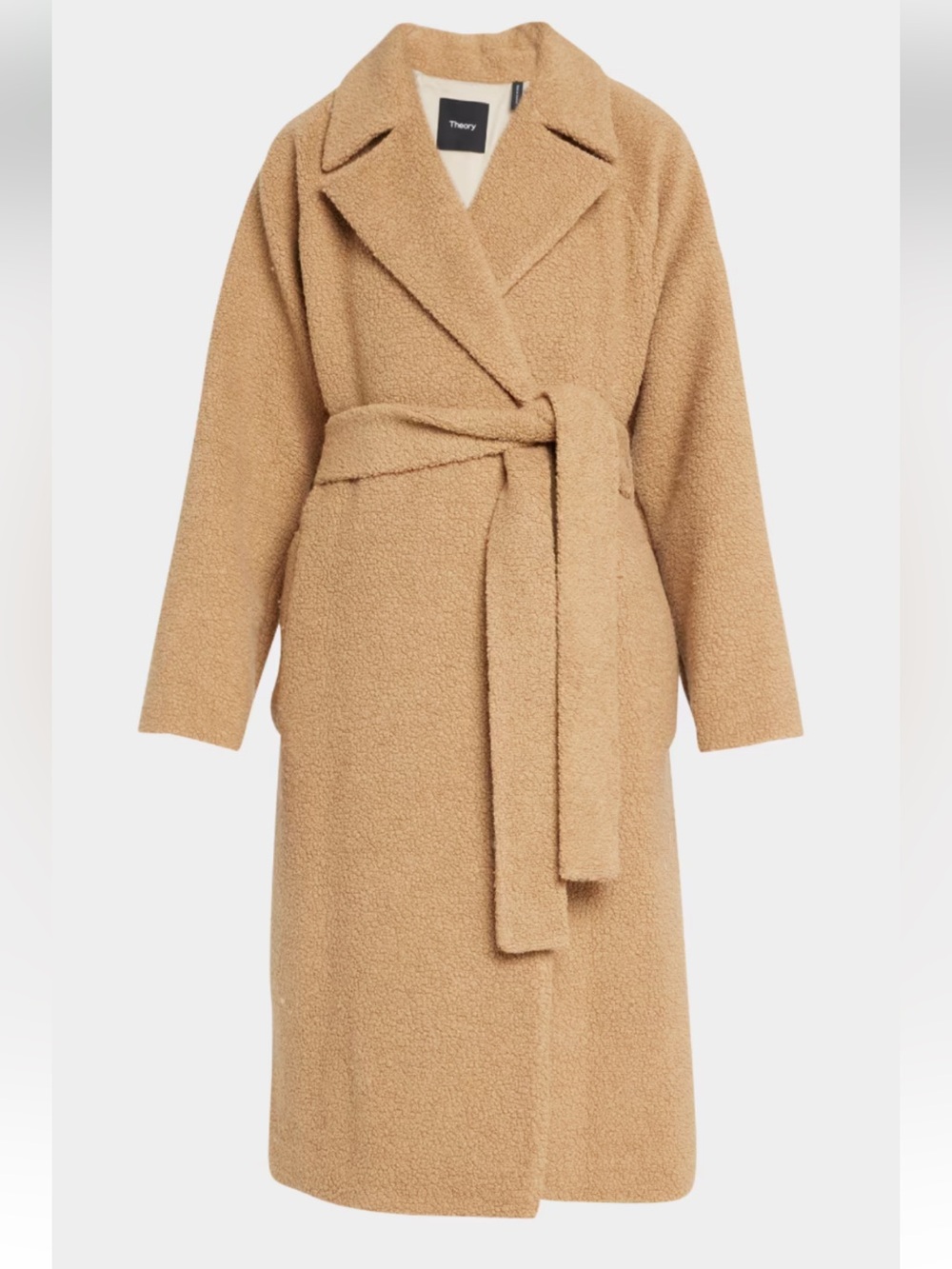 Theory Camel Belted Teddy Wool-Blend Wrap Coat - Size S